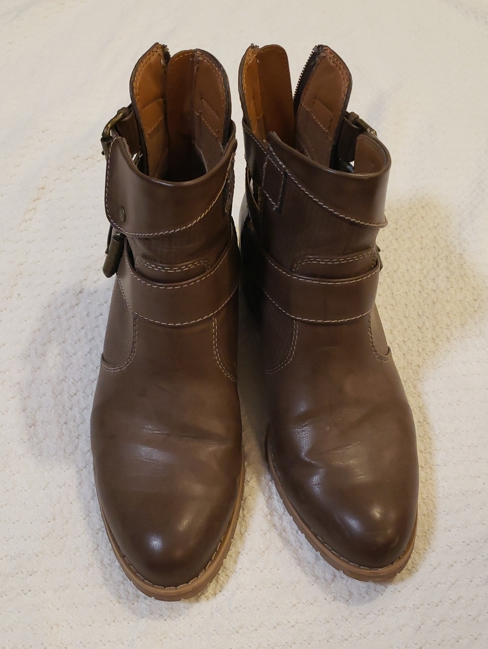 Women's Brown Leather Ankle Boots - Casual Zip & Buckle Style
